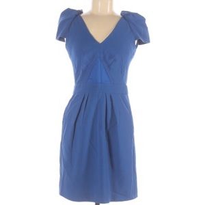 Maje 38 Fr blue dress pleats knee length v neck